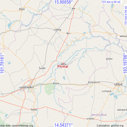 Phimai on map