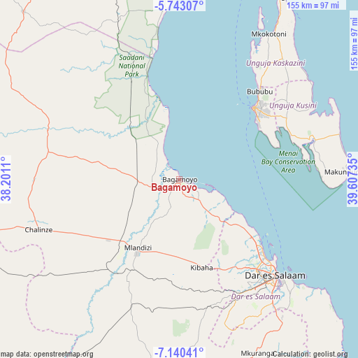 Bagamoyo on map