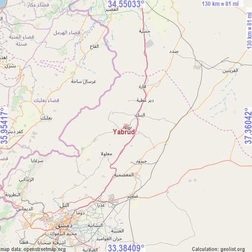 Yabrūd on map