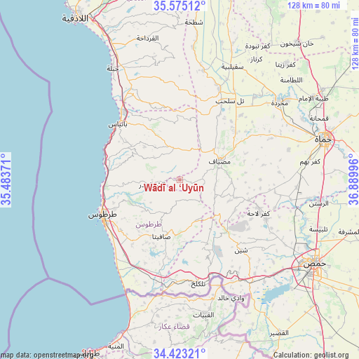Wādī al ‘Uyūn on map