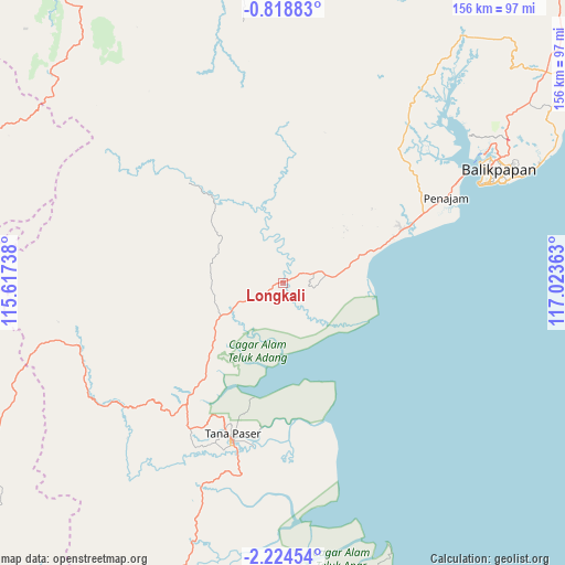 Longkali on map