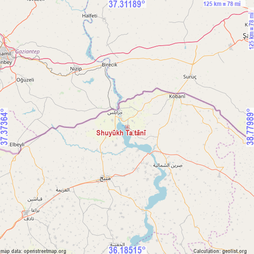 Shuyūkh Taḩtānī on map