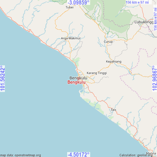 Bengkulu on map