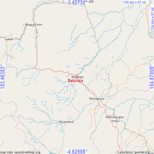 Baturaja on map