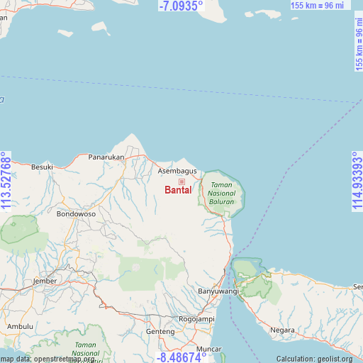 Bantal on map