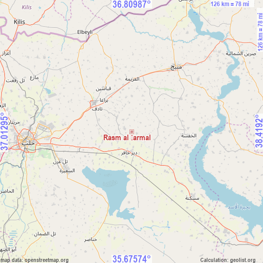 Rasm al Ḩarmal on map