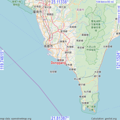 Donggang on map
