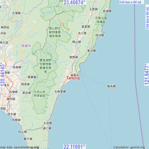 Taitung on map