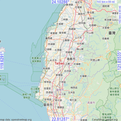 Taibao on map