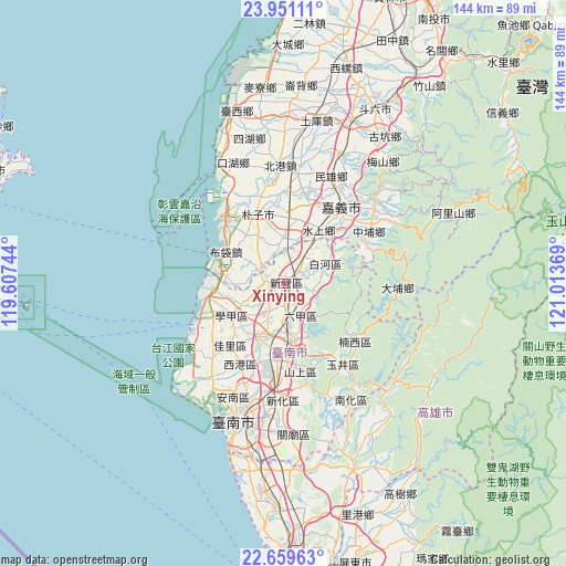 Xinying on map