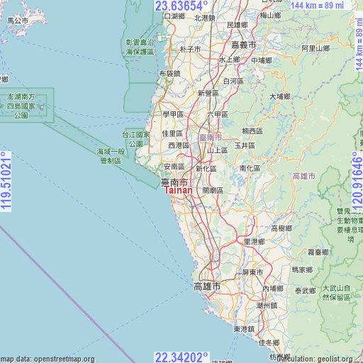 Tainan on map