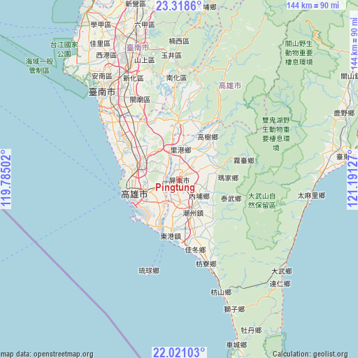 Pingtung on map