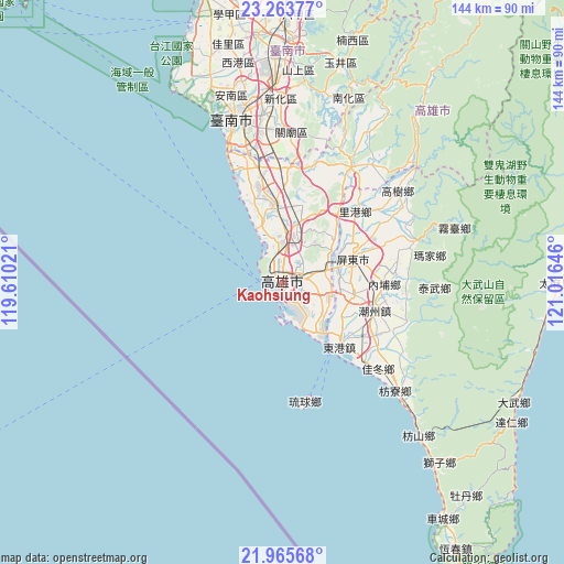Kaohsiung on map