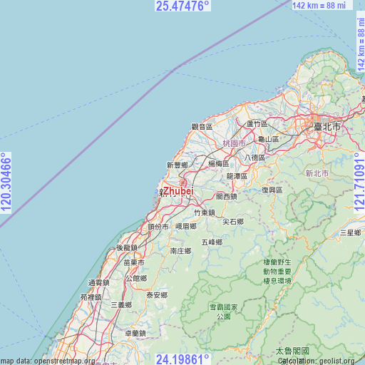 Zhubei on map