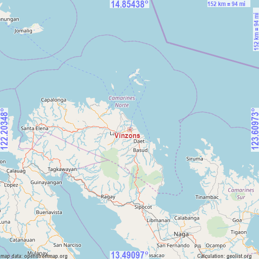 Vinzons on map