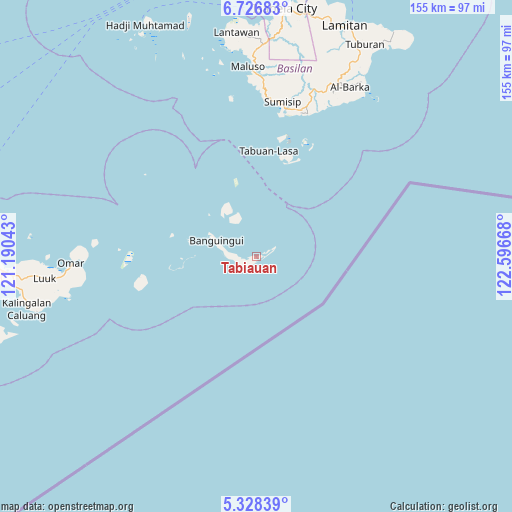 Tabiauan on map