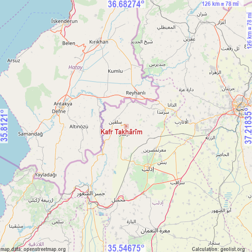 Kafr Takhārīm on map