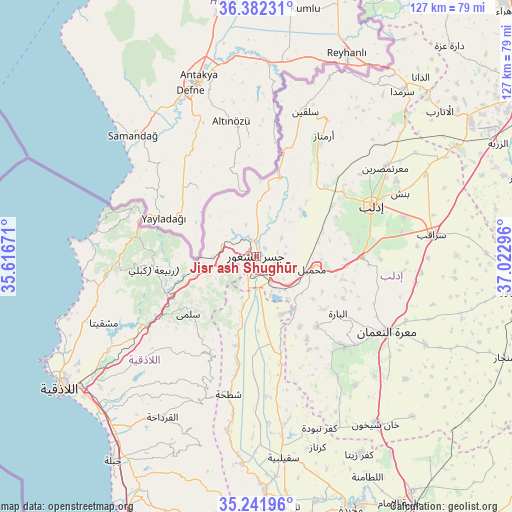 Jisr ash Shughūr on map