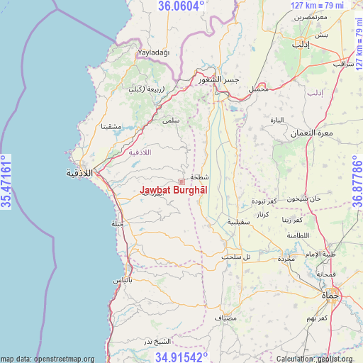 Jawbat Burghāl on map