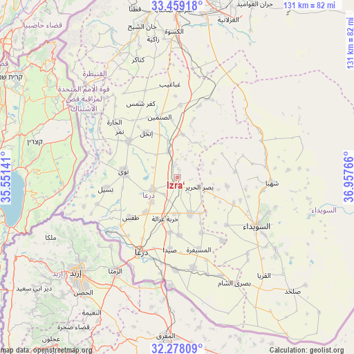 Izra‘ on map