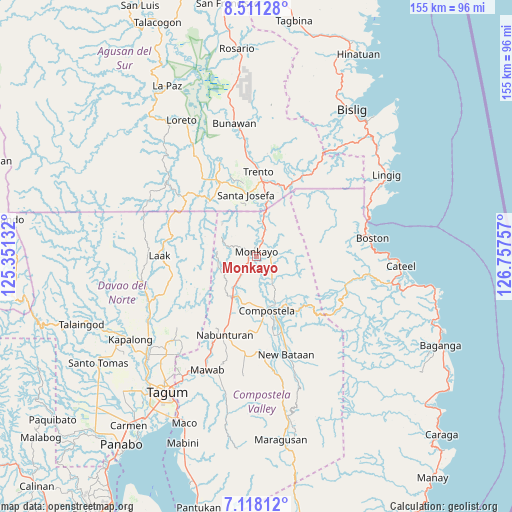 Monkayo on map