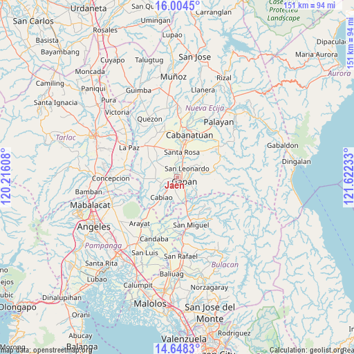 Jaen on map