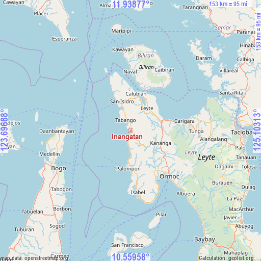 Inangatan on map