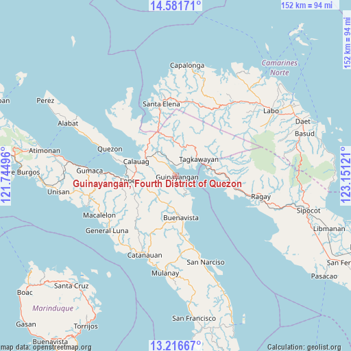 Guinayangan, Fourth District of Quezon on map