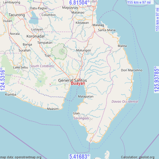 Buayan on map