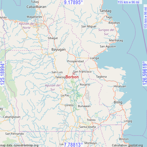 Borbon on map