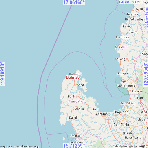 Bolinao on map