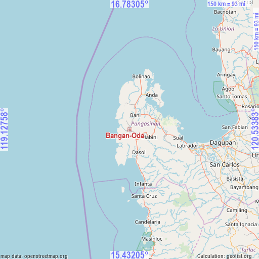 Bangan-Oda on map