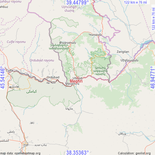 Meghri on map