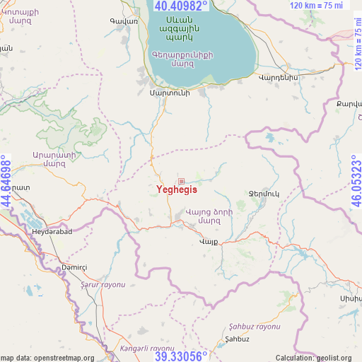 Yeghegis on map