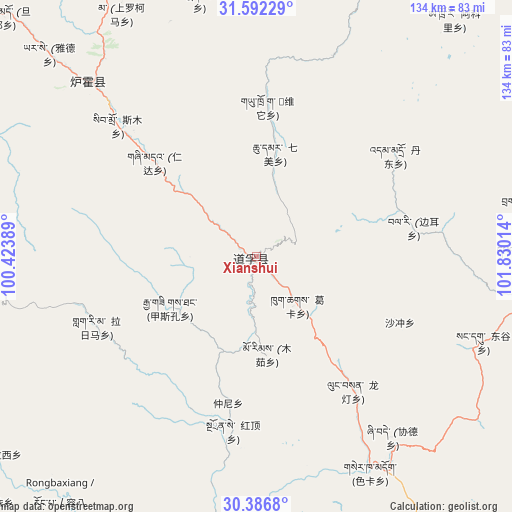 Xianshui on map