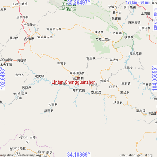 Lintan Chengguanzhen on map