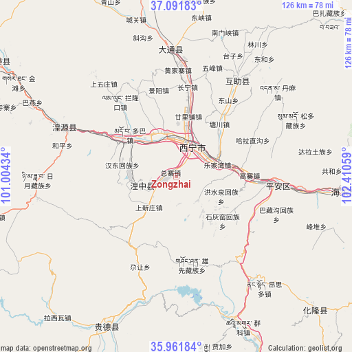 Zongzhai on map