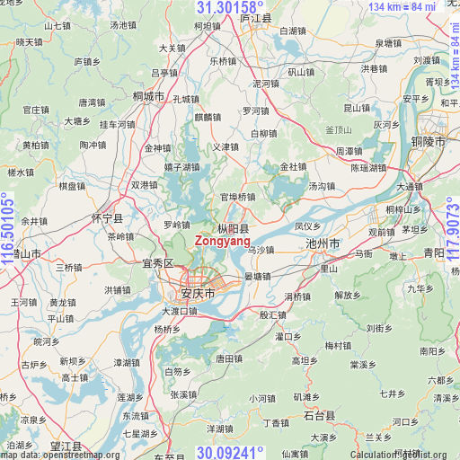 Zongyang on map