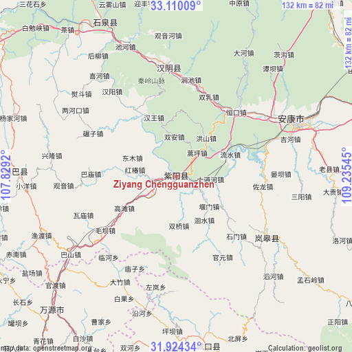 Ziyang Chengguanzhen on map