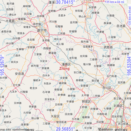 Zitong on map