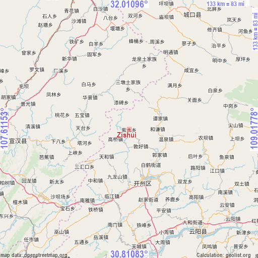 Zishui on map