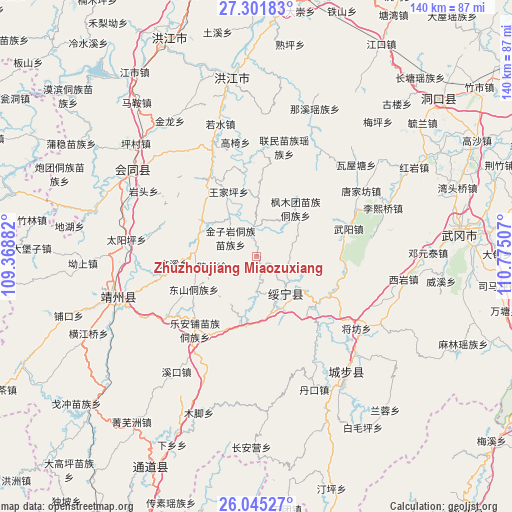 Zhuzhoujiang Miaozuxiang on map
