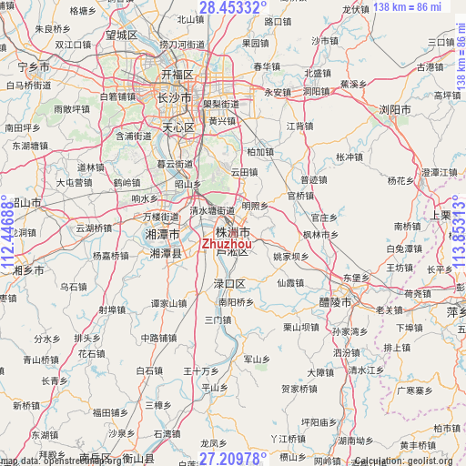 Zhuzhou on map