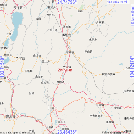 Zhuyuan on map