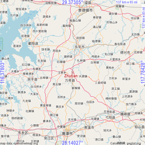 Zhutian on map