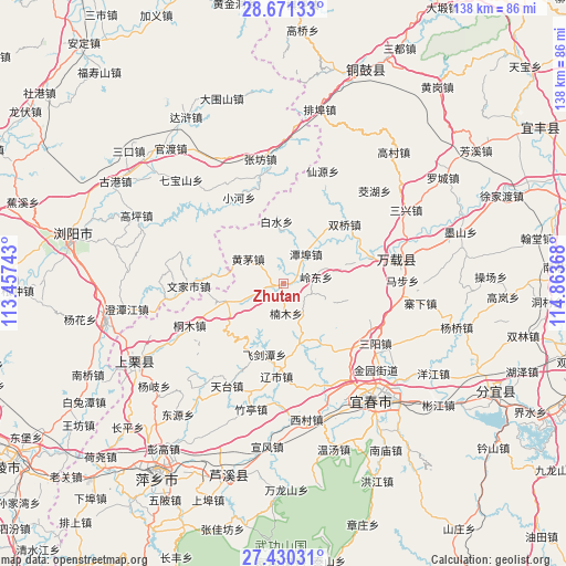 Zhutan on map