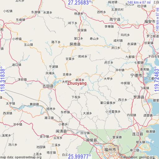 Zhuoyang on map