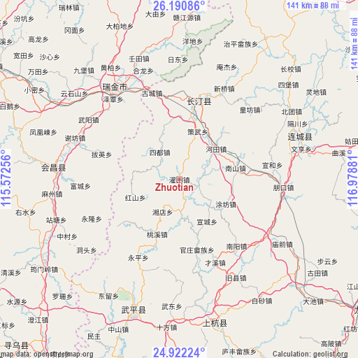 Zhuotian on map