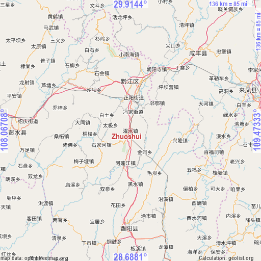 Zhuoshui on map