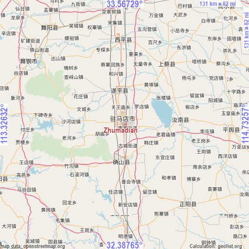 Zhumadian on map